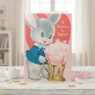 Vintage Bunny Valentine för pappa Anpassningsbar R Helgkort