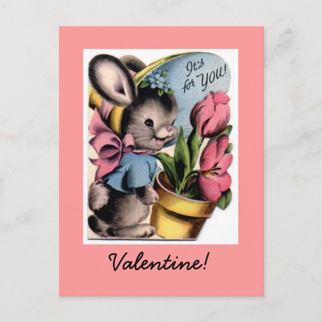 Vintage Bunny Valentine vykort (Framsida)
