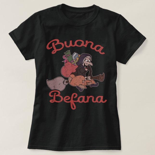 Vintage Buona Befana Italienska julafton T Shirt (Design framsida)