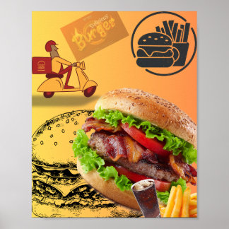 Vintage Burger Snabbmat Restaurang Affisch - Delik