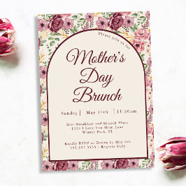 Vintage Burgunder Rosa Blommor Mors Dags Brunch Inbjudningar