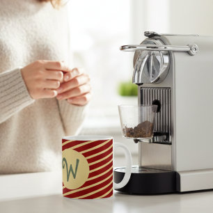 Vintage burgunderrött & krämfärgade ränder Anpassa Kaffemugg