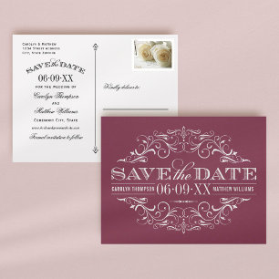 Vintage burgunderrullning Save the Date Meddelande Vykort