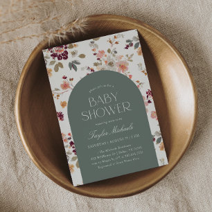 Vintage Burgundy Blommigt Baby Shower Inbjudningar