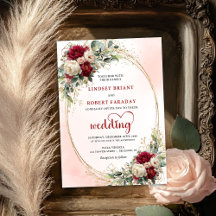Vintage Burgundy Bohemisk Blommig Bröllopsinbjudan