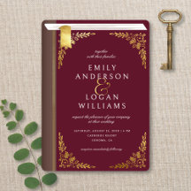 Vintage Burgundy Book Cover Gold Floral Wedding