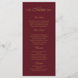 vintage Burgundy & Cream Gold Script Bröllopsmeny Meny