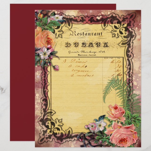 Vintage Burgundy Ephemera Ramar Scrapbook Papper (Fram/baksida)