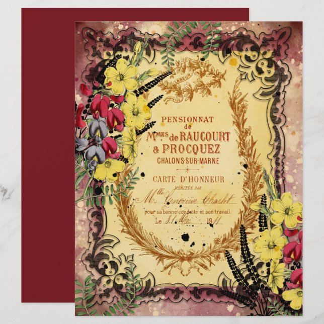 Vintage Burgundy Ephemera Ramar Scrapbook Papper (Fram/baksida)