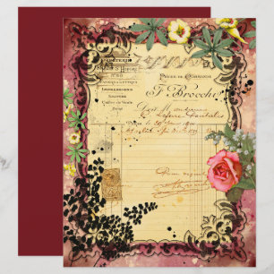 Vintage Burgundy Ephemera Ramar Scrapbook Papper