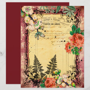 Vintage Burgundy Ephemera Ramar Scrapbook Papper