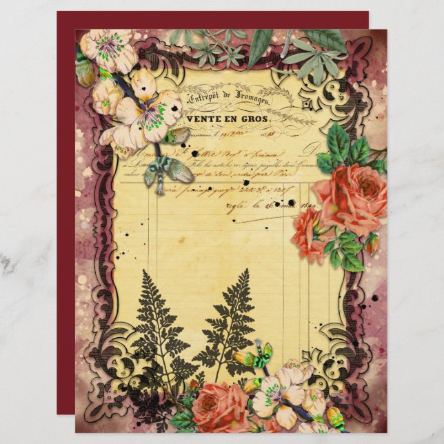 Vintage Burgundy Ephemera Ramar Scrapbook Papper (Fram/baksida)