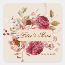 Vintage Burgundy Floral Beige Wedding Envelope Sea
