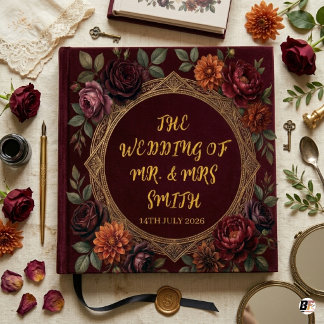 Vintage Burgundy Floral Mr. & Mrs. Smith Wedding Gästböcker