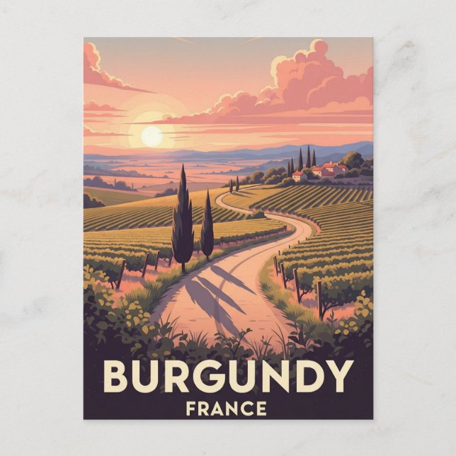 Vintage Burgundy Frankrike Resa Vykort (Framsida)