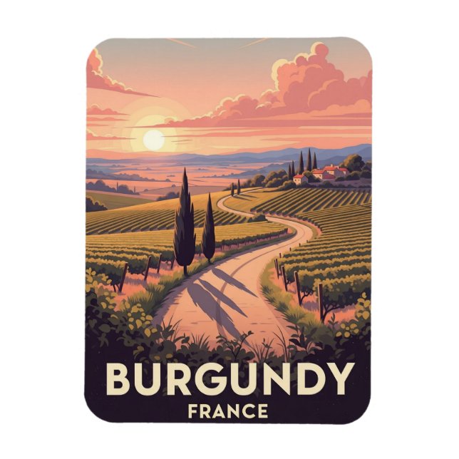 Vintage Burgundy Frankrike Travel Magnet (Vertikal)