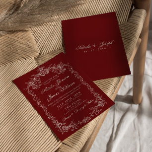 Vintage Burgundy Gamla Pengar Retro Elegant Bröllo Inbjudningar