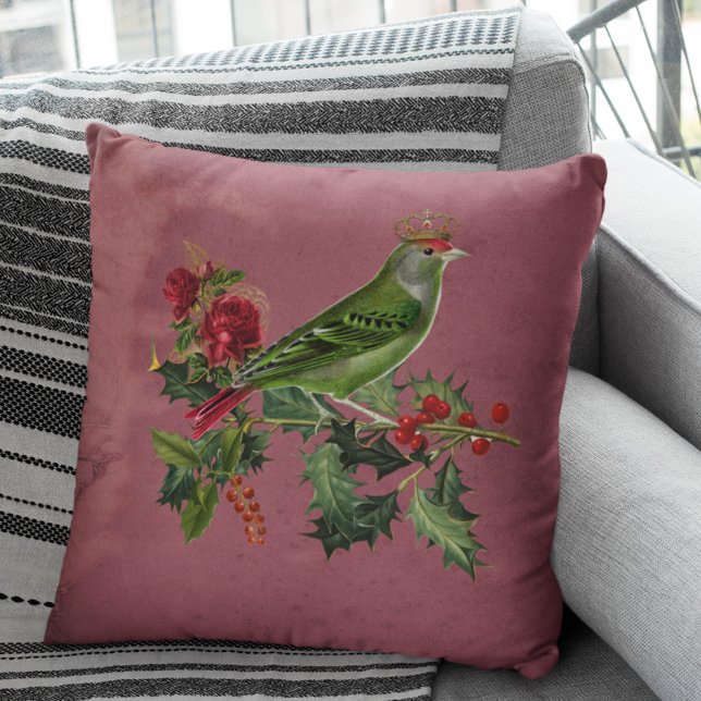 Vintage Burgundy Grönt Bird Victorian Kudde (Skapare uppladdad)