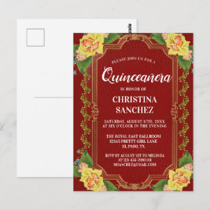 Vintage Burgundy Gul ros Quinceanera Birthday Vykort