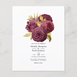 Vintage Burgundy & Guld Blommig Bröllopsinbjudan Flygblad