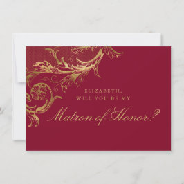 Vintage Burgundy Guld Damask Matron of Honor Inbjudningar