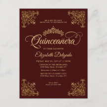 Vintage Burgundy Guld Elegant Tiara Quinceanera
