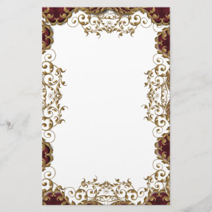 Vintage burgundy guld filigree bröllop brevpapper