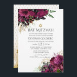 Vintage Burgundy-Marsala & Guld Blommigt Bat mitzv Inbjudningar<br><div class="desc">Vintage Marsala (burgundy) och blommor av guld shabby-chic,  bat mitzvah inbjudan med accenter av plommon och svart.</div>