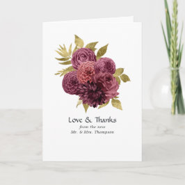 Vintage Burgundy och Guld Blommig Bröllopsfoto Tack Kort