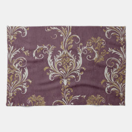 Vintage Burgundy och Guld Damask Kökshandduk