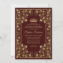Vintage Burgundy Red Guld Modern Tiara Quinceanera