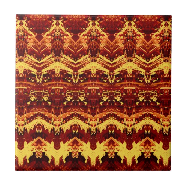 Vintage Burgundy Red Gult Victorian Mönster Kakelplatta (Framsidan)