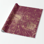 Vintage Burgundy Red och Guld Travel Karta Presentpapper<br><div class="desc">Paris vintage grunge burgundy och guld karta grafisk förpackning papprare.</div>
