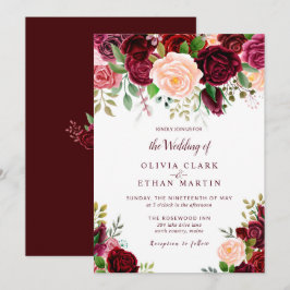 Vintage Burgundy Watercolor-Blommigt Inbjudningar