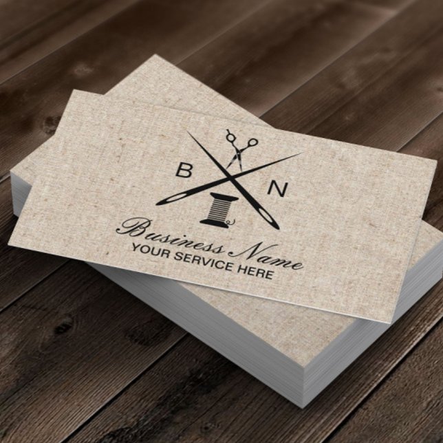 Vintage Burlap av sytestress Nål & trådar Visitkort (Skapare uppladdad)