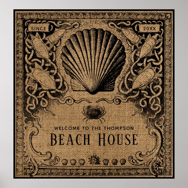 Vintage Burlap Beach House Poster (Framsidan)