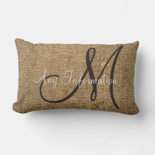 Vintage Burlap Rustic look Monogram Lumbarkudde