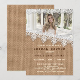 Vintage Burlap Snöre Photo Möhippa Inbjudningar