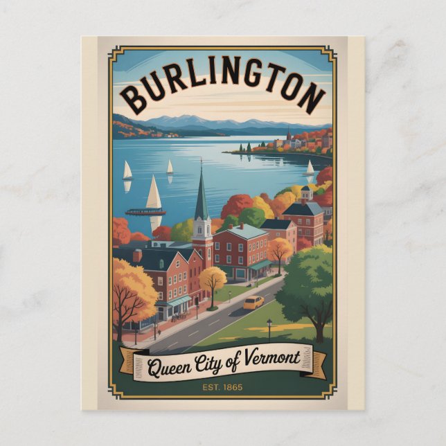 Vintage Burlington Vermont Retro Resa Vykort (Framsida)
