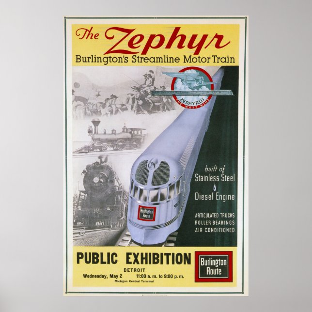 Vintage Burlington Zephyr Locomotive Poster (Framsidan)