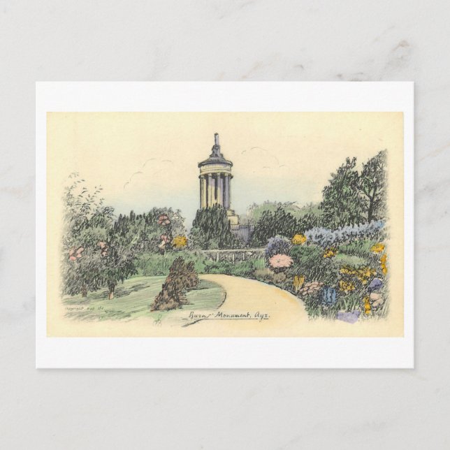 Vintage Burns Monument, Ayr, Skottland, Vykort (Framsida)