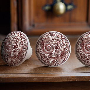 Vintage Burnt Sienna Chameleons William De Morgan Knopp