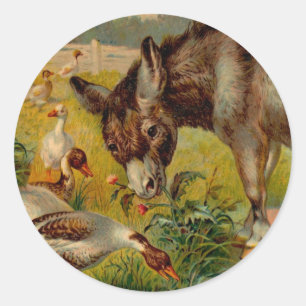 Vintage Burro med gäss Runt Klistermärke
