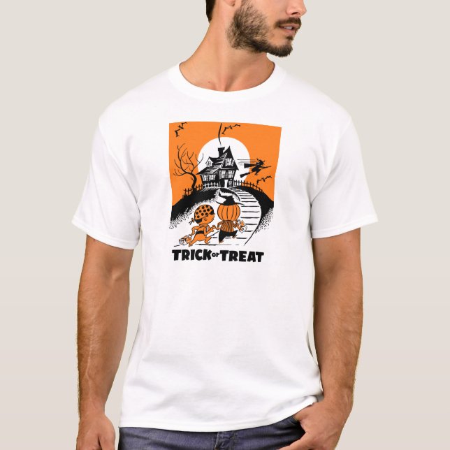 Vintage "bus eller godis" lurar T-tröja T-shirt (Framsida)