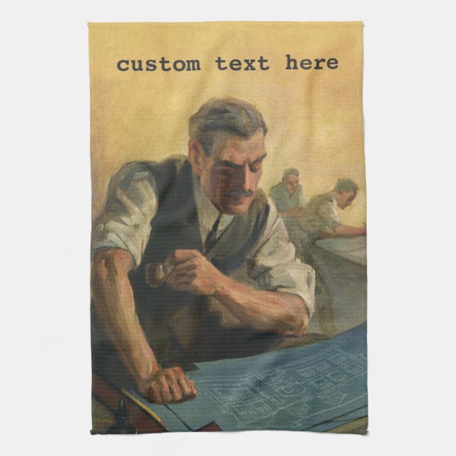 Vintage Business Architect och Byggnad Blueprint Kökshandduk (Vertikal)