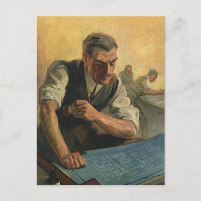 Vintage Business Architect och Byggnad Blueprint Vykort (Framsida)