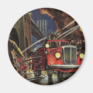 Vintage Business, Fire Lastbilar Firemen Firefight Magnet