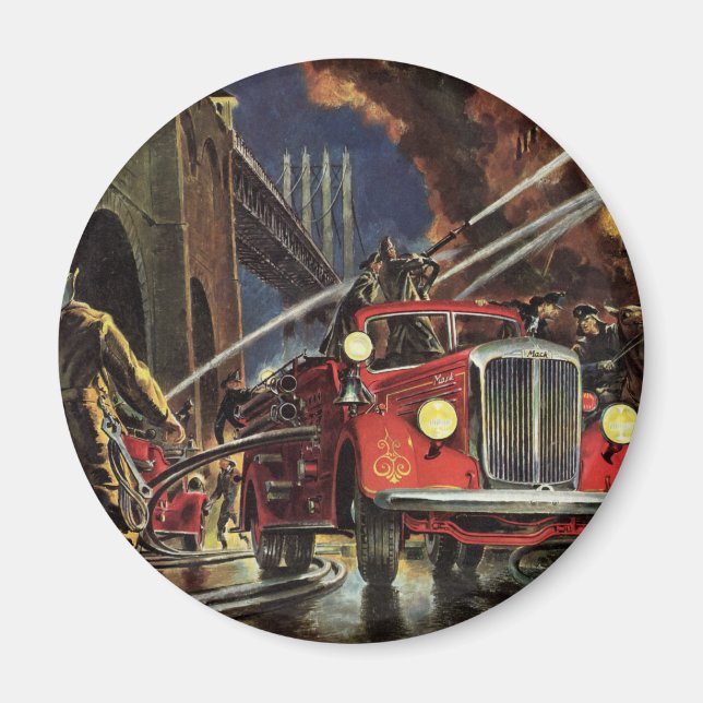 Vintage Business, Fire Lastbilar Firemen Firefight Magnet (Framsidan)