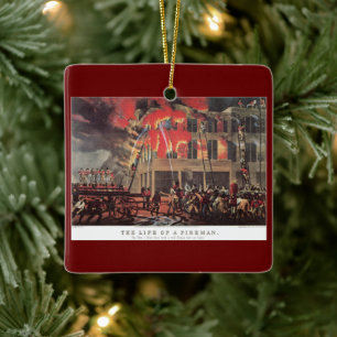 Vintage Business Firemen, Fire Fighters Fireman Julgransprydnad Keramik