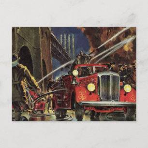 Vintage Business, Firemen Firefighters Fire Lastbi Vykort